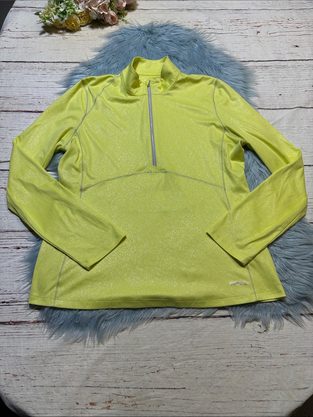 Annika Cutter Buck Neon Yellow Sparkle Quarter Zip sz XL